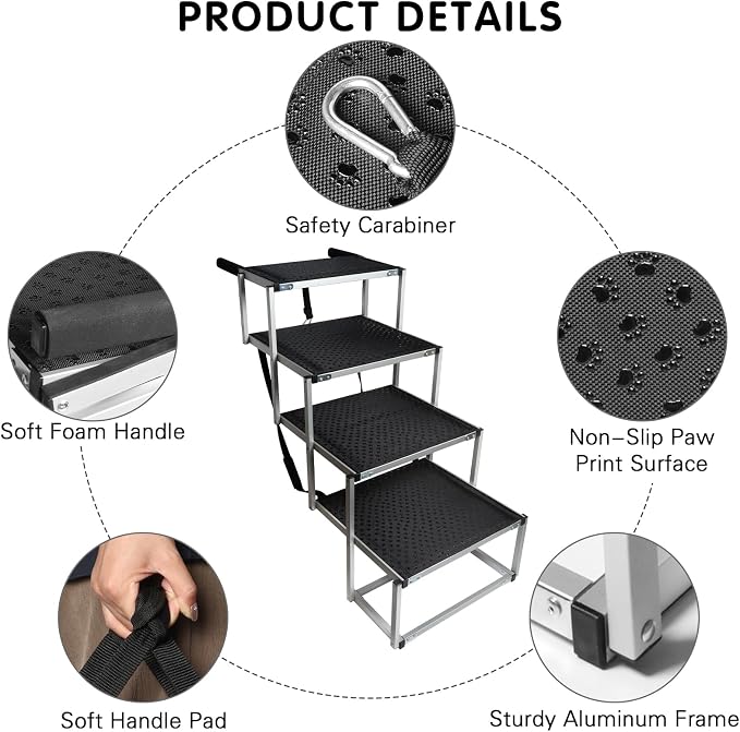 DGSL Folding Dog Stairs for Car, 20" Extra Wide 4-Step for Large Dogs | Extra-Wide Stable Steps Reducing Jumping Needs and Supporting Safer Pet Mobility