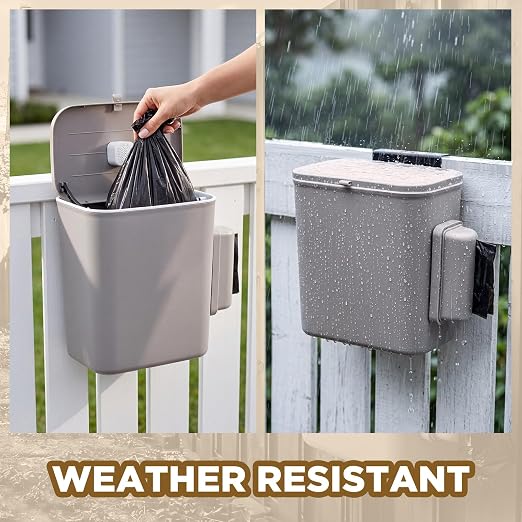 Mifoci Dog Poop Trash Can Outside, 2.4 Gallon Wall Mount Small Pet Waste Bin with Trash Bag Dispenser, Activated Carbon Odor Control, Small Pet Waste Bin with Lid for Fence Garbage Outdoors