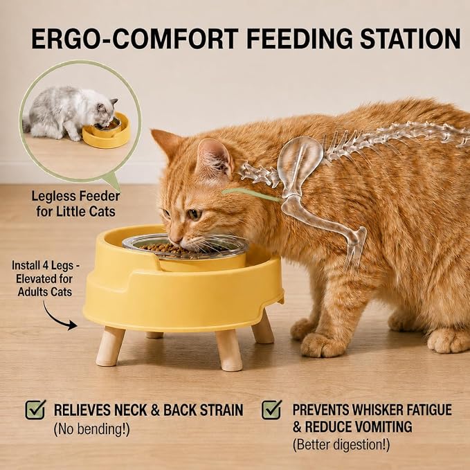 2 Pack Ant Not Cross Elevated Cat Bowls Mess Proof-4 Food Grade Glass Bowls & 2 Lids- No Spill Cat Food and Water Feeding Station for Cats&Puppy Indoor & Outdoor,No Whisker Fatigue Dish