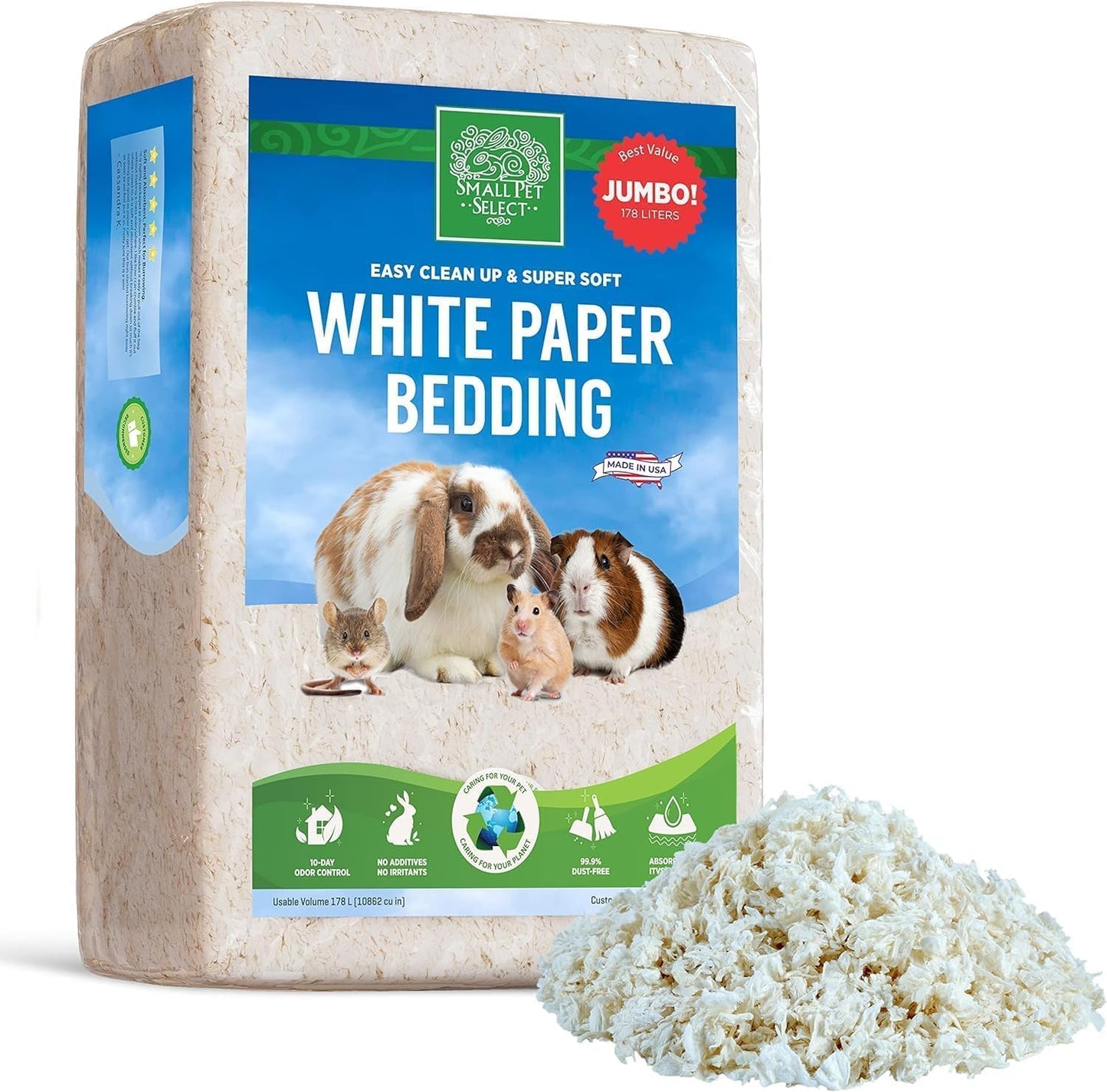 Small Pet Select Unbleached White Paper Bedding, 178L
