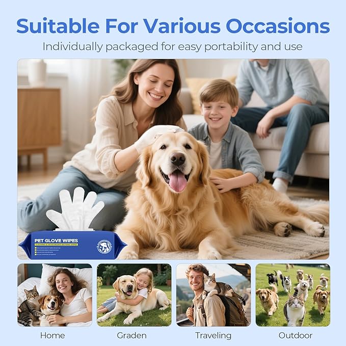 PUPMATE Pet Cleaning Glove Wipes for Dogs & Cats, Hypoallergenic Deodorizing Disposable Bathing Wipes,No-Rinse Grooming Wipes,Perfect for Pet Dry Cleaning,Daily Care and Travel, Coconut Scent, 24 pcs