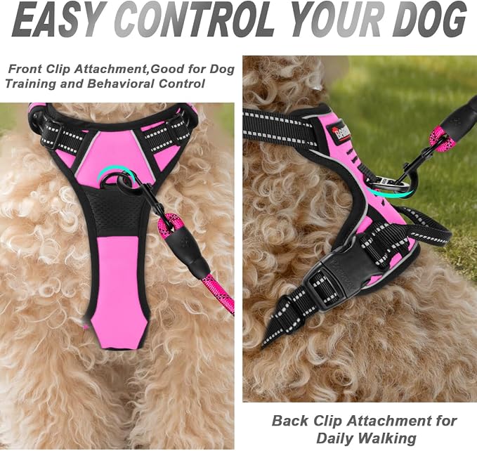BARKBAY Dog Harness No Pull for Small Sized Dog Front Back Clips,Dog Vest | Soft Padded No Choke With Handle,Easy On&Off,Adjustable Reflective For Walking Training Running(Pink,XS)