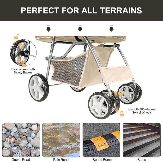 Pet Stroller for Small Dogs and CatsQuick-Folding Portable Travel Cat Dog Stroller with Storage Basket and Cup Holder, 4 Wheels, Gray