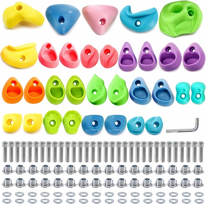 ZENFUN 32 Packs Rock Climbing Holds Multi Size and Color, Indoor & Outdoor Rock Wall Climbing Kit, Rock Wall Holds Multi-Colored Climbing Rock Wall Grips with Mounting Hardware