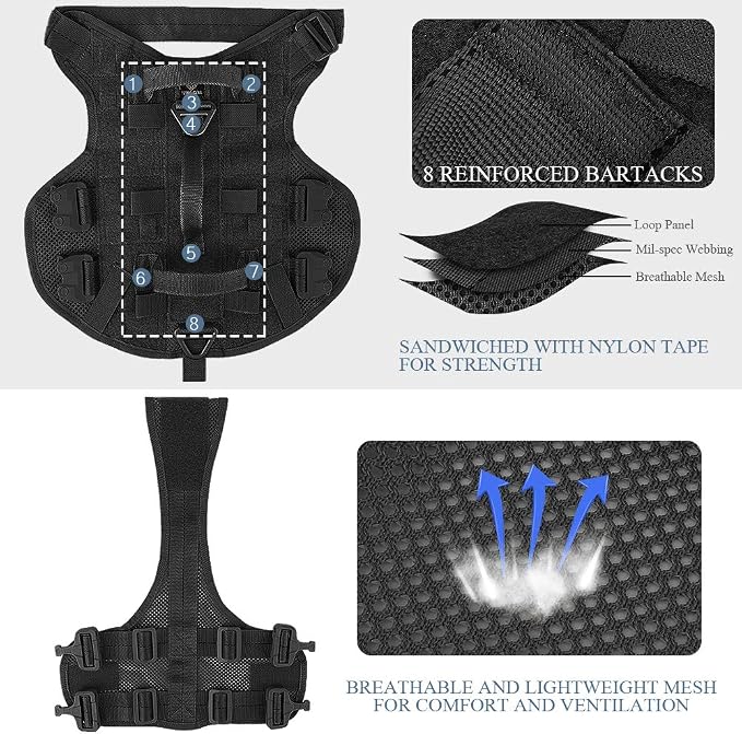 Tactical Dog Harness No Pull for Large Working Dogs Military Dogs Vest Police Service Training Dogs Molle Harnesses with Handle … …