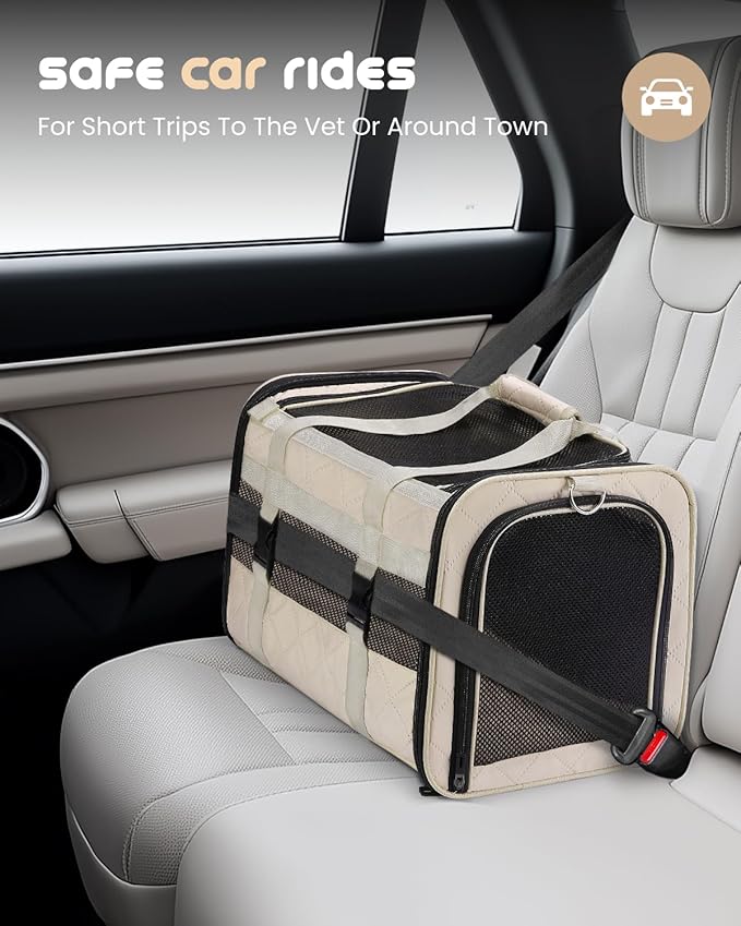 MIDOG Cat Carrier Soft for Small-Medium Cats Up to 15lbs, Airline Approved | Expandable Square Design,Comfort & Breathable Window,Equipped with anti-slip lock zippers and an internal safety leash