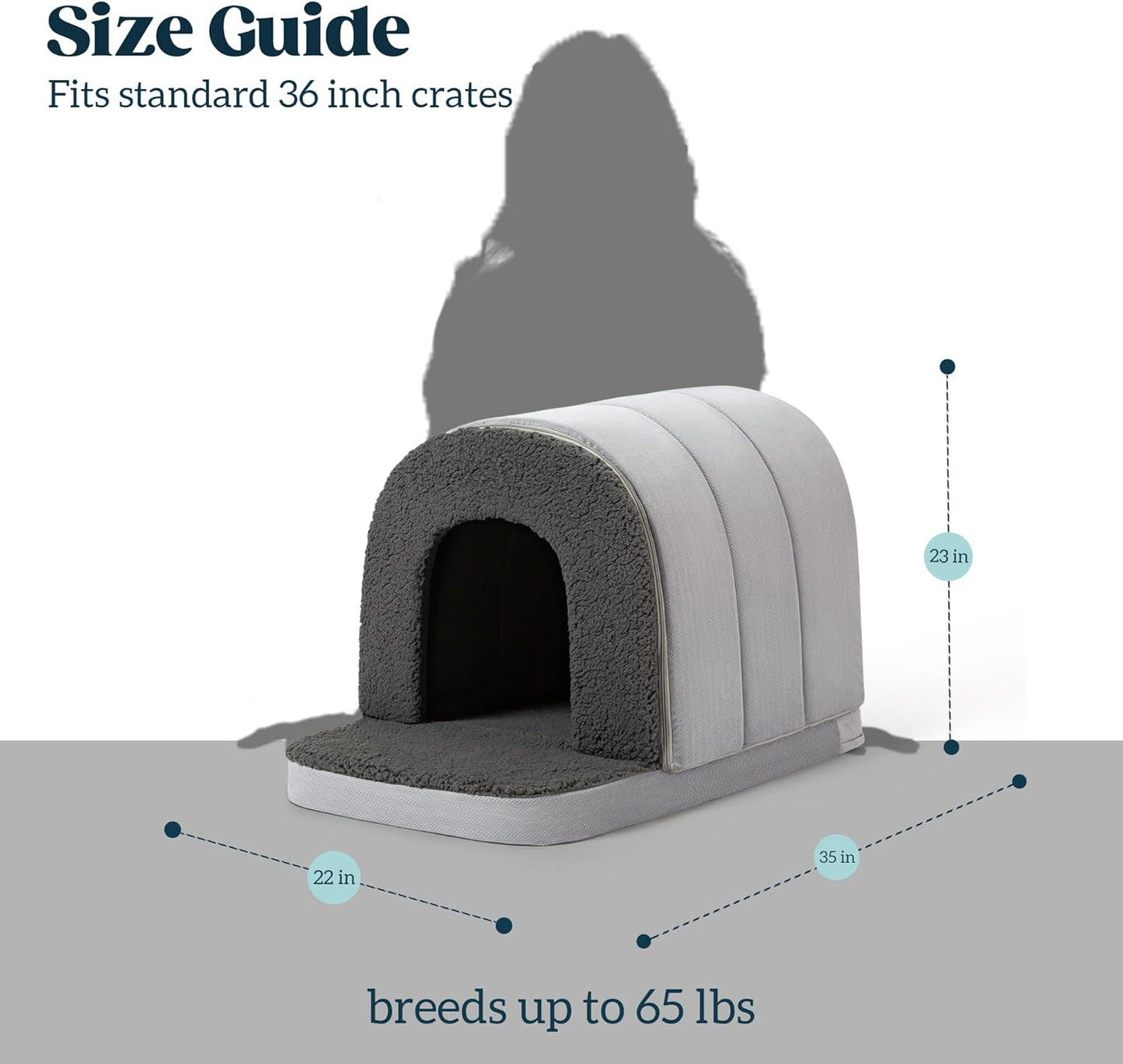 Orthopedic Dog Bed House - Dog House Indoor with Egg-Crate Foam - Tent Bed with Waterproof Lining & Nonskid Bottom, Ideal for Large Breeds & Fits 36-Inch Crate - 35"x22", Charcoal