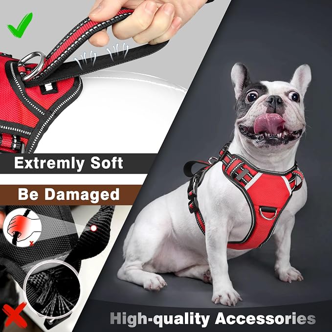 Service Dog Vest No Pull Dog Harness with 7 Dog Patches, Reflective Pet Harness with Durable Soft Padded Handle for Training Small, Medium, Large, and Extra-Large Dogs (X-Large, Red)