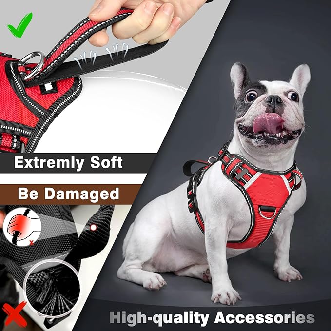 Service Dog Vest No Pull Dog Harness with 7 Dog Patches, Reflective Pet Harness with Durable Soft Padded Handle for Training Small, Medium, Large, and Extra-Large Dogs (Small, Red)