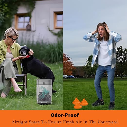 Dog Poop Trash Can Outside - 5L/1.3Gal Small Trash Can with Lid, Gray | Outdoor Dog Poop Trash Can with 40 Bags, Pedal, Removable Inner Bin, Metal Dog Waste Trash Can with Soft Close, Odor Control