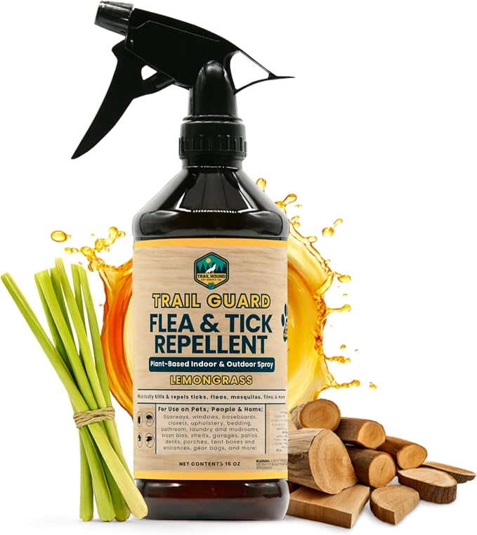 Trail Guard Natural Extra Strength Insect, Flea and Tick Spray for Dogs, Cats, People & Home - 16oz Lemongrass Scented Plant-Based Insect & Tick Repellent - Kid Safe