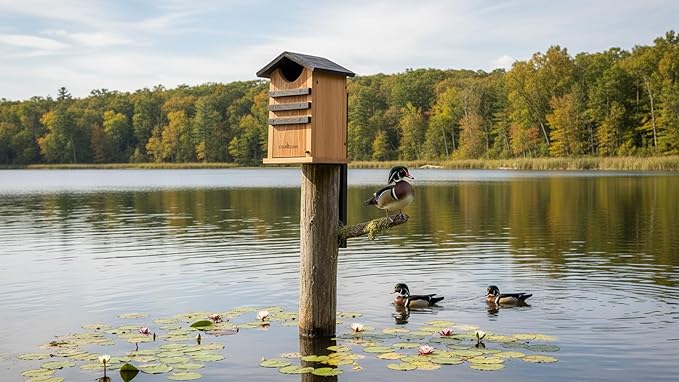 Cedar Screech Owl House Box, Squirrel House, Duck Nesting Shelter, Cedar Bird House for Outside, Rustic Big Birdhouse,Nesting Shelter Nester Large Heavy, Stainless Steel Perch,Assemble Needed