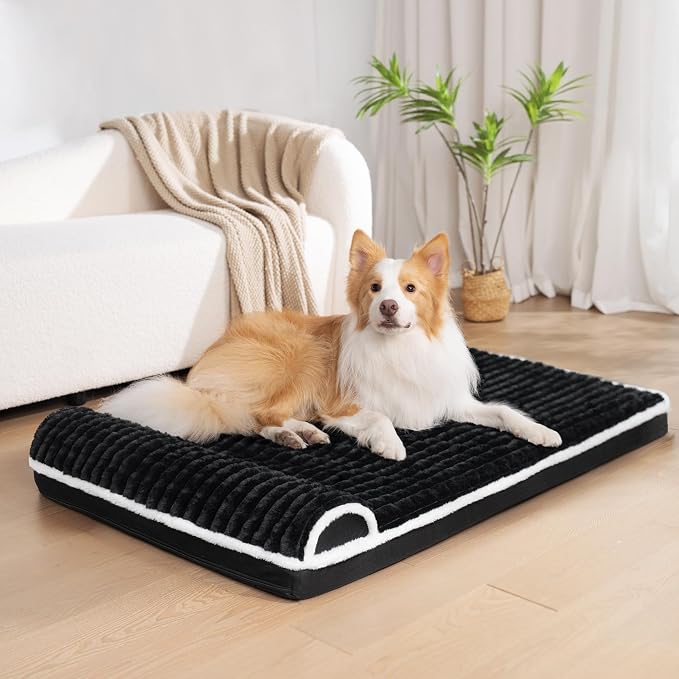 Orthopedic Large Dog Bed Pillow Pet Sofa Bed 56''X40'' Black | Egg-Crate Foam Pet Couch Large Sized Dog, Waterproof Removable Washable Cover,Furry Puppy Crate Mat With Nonskid Bottom