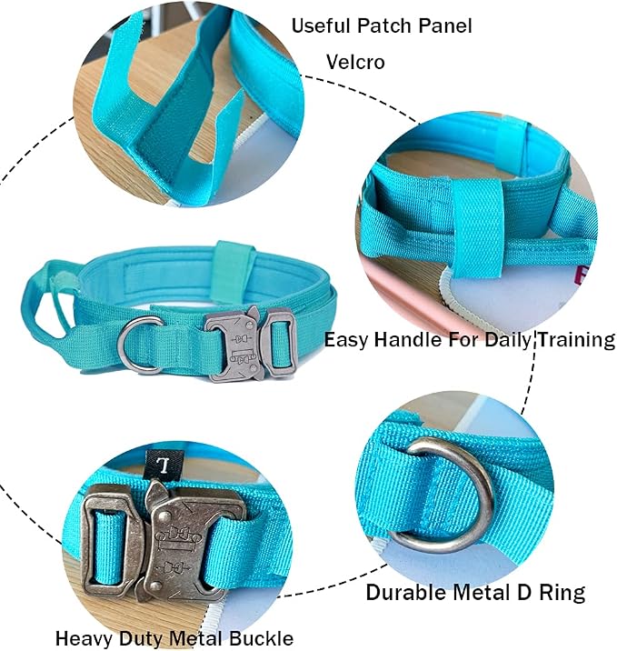 Tactical Dog Collar and Leash Set Adjustable Military Nylon Dog Collar with Control Handle and Heavy Duty Metal Buckle for Large Dogs（Blue M | 1000D Heavy-Duty Nylon Fabric,Quick-Release Metal Buckle,Adjustable Fit,Soft-Padded Webbing,D-Ring,for Traini...