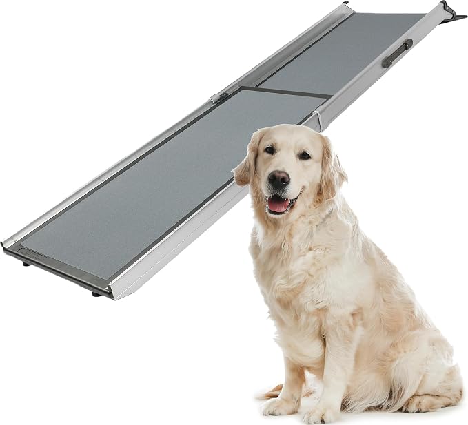Solvit 62337 Deluxe Telescoping Pet Ramp, Standard (62305) | Extends 39-72 in to Reach Vans & SUVs, High-Traction Surface, Side Rails, Folds with Safety Latch, Supports Dogs up to 400 Lb