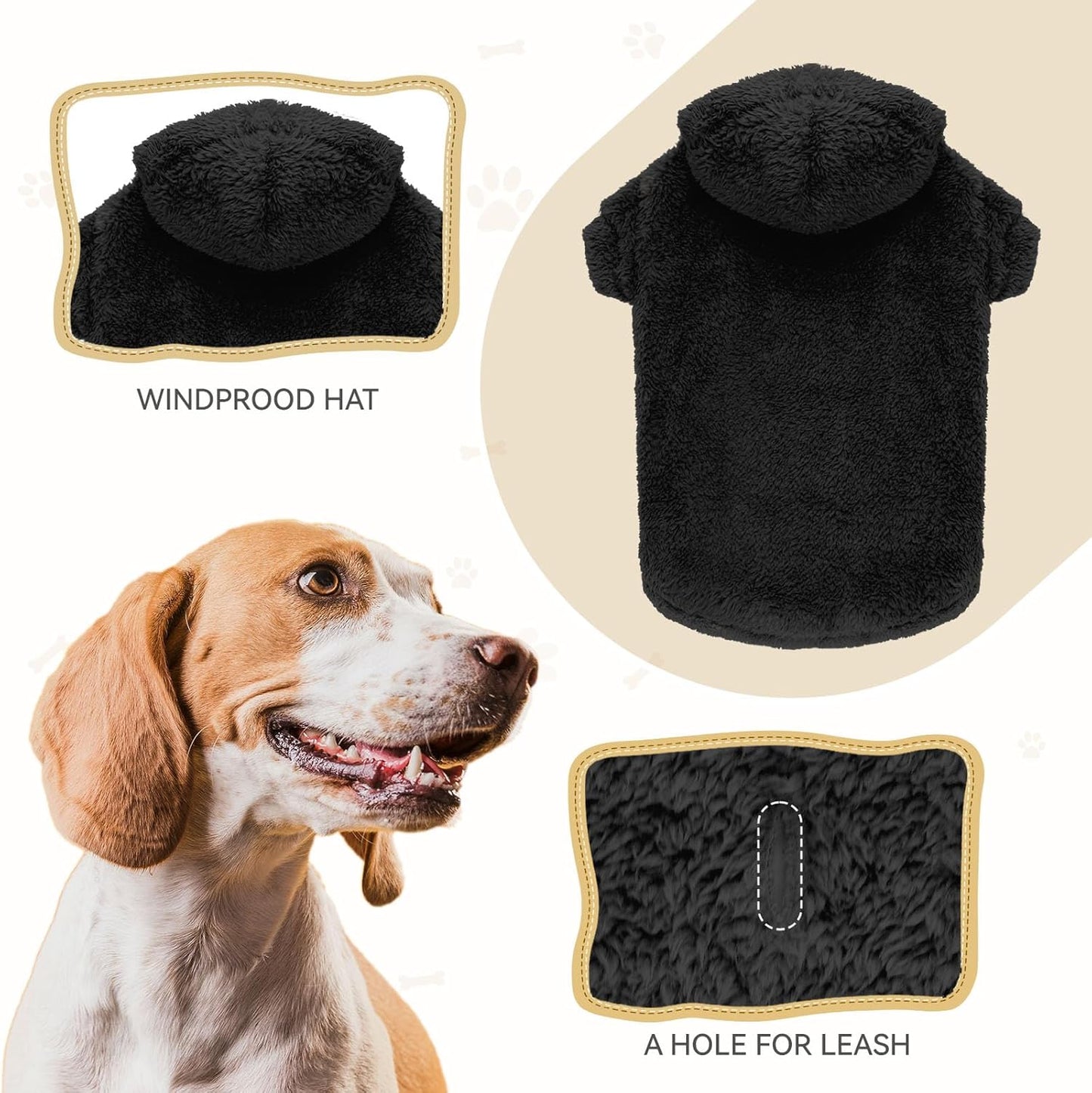 Fuzzy Dog Sweaters for Large Dogs Soft Double-Sided Plush Fleece Pet Sweater Clothes Pet Coats Dog Hoodie Sherpa Hooded Sweatshirt(Black-XXL)