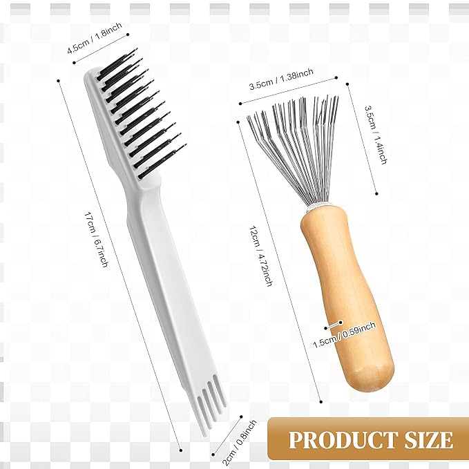 Boao 2 Pack Hair Brush Cleaning Tool,2-in-1 Comb Rake and Brush Cleaner for Removing Hair,Dust and Buildup,Mini Hairbrush Accessory for Home&salon(Gray, Wood Color,Polished Wooden Handle Rake)