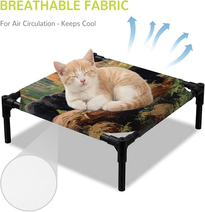 Outdoor Elevated Dog Bed for Small Dogs, Forest Bears Breathable Cooling Raised Dog Cot for Indoor/Outdoor, Nature Country Wild Animals Trees Branch Waterproof Elevated Pet Beds, S 20 x 20 in