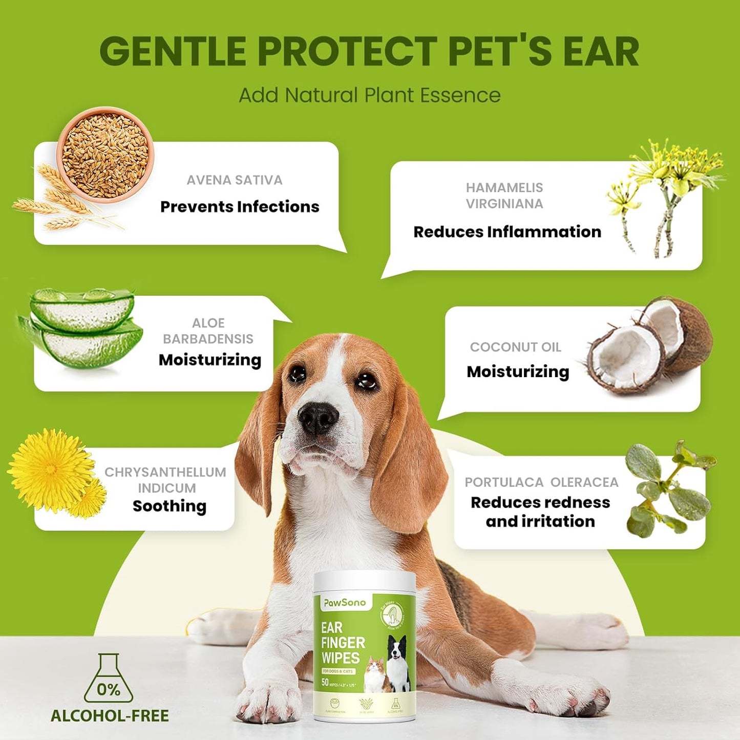 Dog Ear Finger Wipes for Dogs & Cats, Thicker Dog Ear Cat Ear Cleaner Wipes, Natural Relief Dog Ear Cleaning Wipes, Effectively Remove Ear Wax for Dog Kitten, Aloe Scent Deodorizing, 100 Count