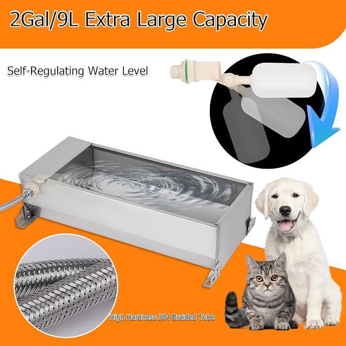 Automatic Livestock Water Trough Large Capacity, Self Filling Dog Waterer | Outdoor Animal Drinking Water Bowl Dispenser with Float Valve, Stainless Steel Water Trough for Horse,Goat,Pig,Dog,Sheep