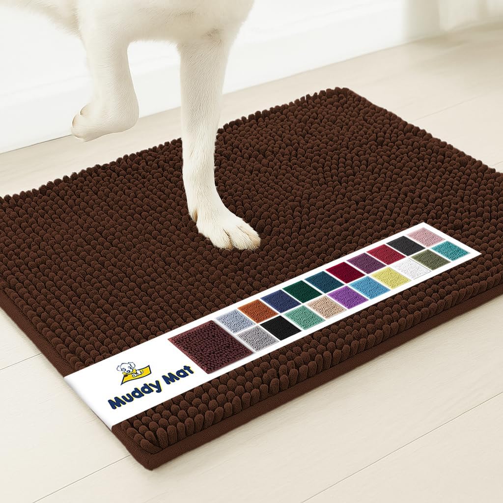 Muddy Mat® Shown on TV – Super Absorbent Microfiber Dog Door Mat for Muddy Paws, Non-Slip Washable Pet Rug, Quick Dry Chenille Entryway Carpet, Machine Washable Indoor Outdoor mat, Brown 35"x24"