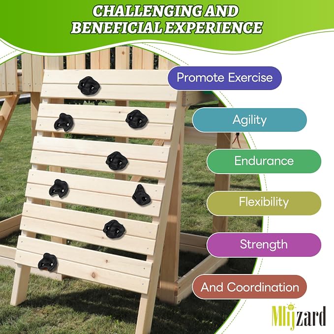 20 Unique Rock Wall Climbing Holds Extra Large,DIY Climbing Wall for Indoor Outdoor Playground Wood Rock Wall with M8 Screws(Black