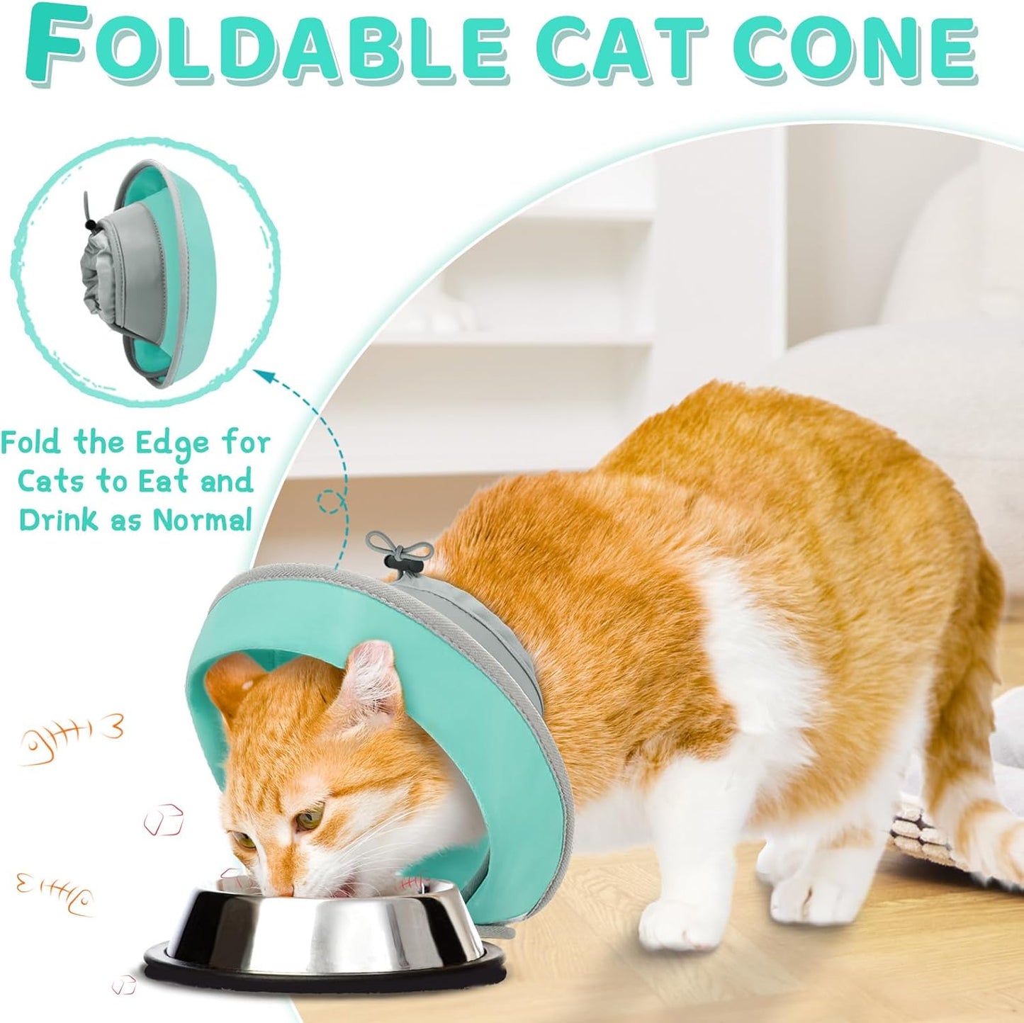 Cat Cone Collar Soft to Stop Licking, Adjustable, Foldable Lightweight Kitten Cones After Surgery Recovery for Cats & Kittens, Cat Cone Alternative (Solid Green, M)