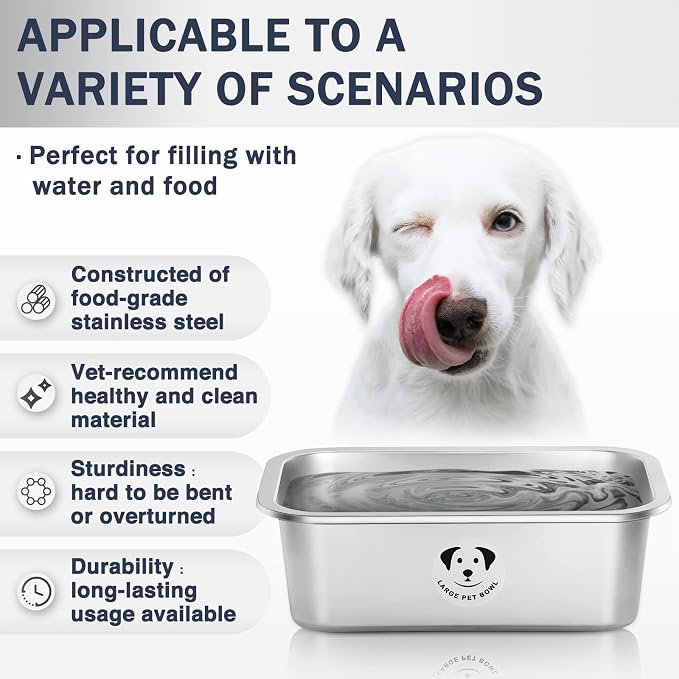 Stainless Steel Dog Bowls for Large Dogs, High Capacity Metal Dog Food Bowls, Food and Water Bowl for Small and Medium Dogs 0.85 Gallons