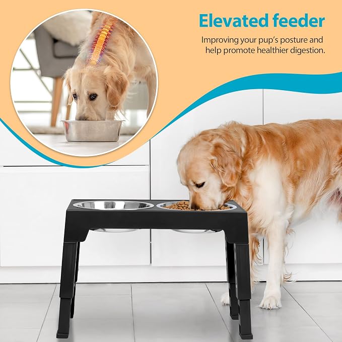 Elevated Dog Bowls with 2 Stainless Steel Dog Food Bowls, Raised Dog Bowl Adjusts to 5 Heights (3.15", 8.66", 9.84",11.02", 12.2") for Small Medium and Large Dogs