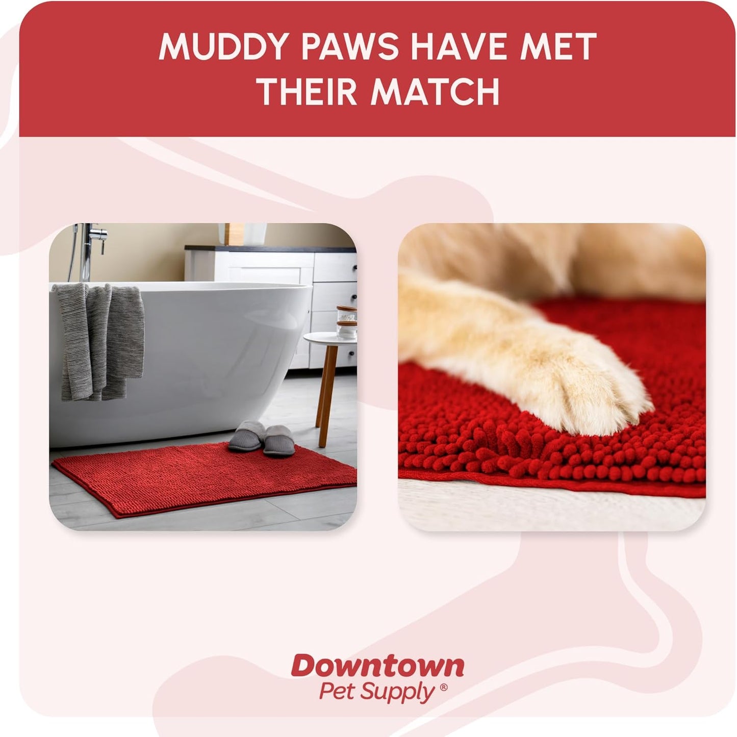 My Doggy Place Microfiber Dog Mat for Muddy Paws, 60" x 36" Red - Non-Slip, Absorbent and Quick-Drying Dog Paw Cleaning Mat, Washer and Dryer Safe - X-Large/Runner
