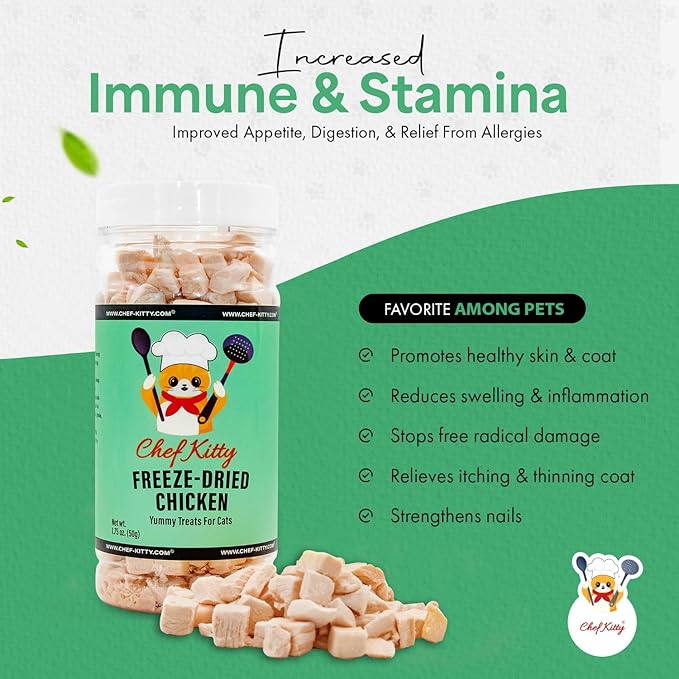 Freeze Dried Chicken Cat Treats | Healthy Dog Food Toppers 100% Human Grade | Single Ingredient, Grain Free Chicken Dog Treats | Inspected & Tested in USA | No Additives or Preservatives, 1.7 oz ASIN