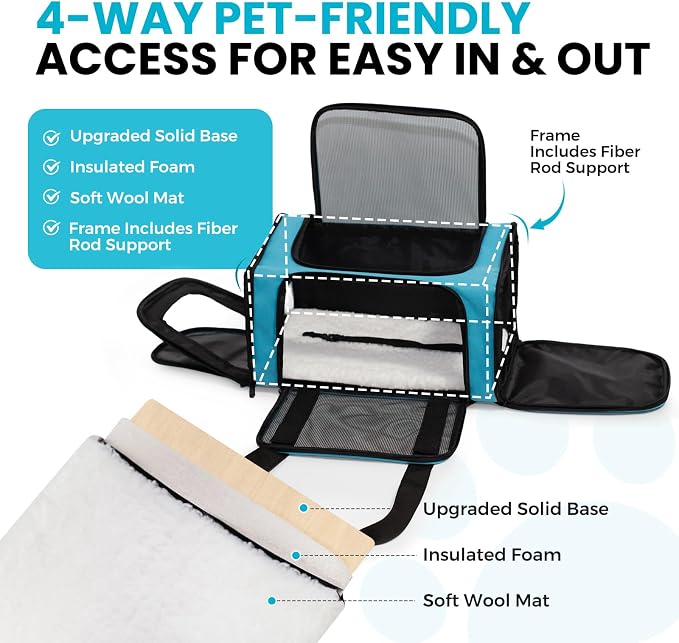 Soft-Sided Cat Carrier Expandable Pet Carrier Airline Approved Mesh Travel Carrier Up to 22lbs for Cats Small Dogs Collapsible Escape-Proof with Shoulder Strap Washable (20x13x13 Blue)