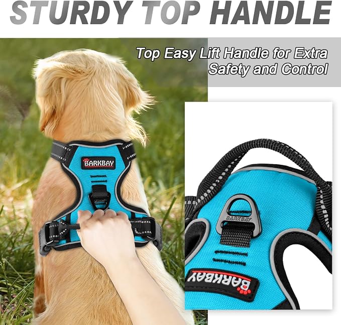 BARKBAY Dog Harness No Pull for Small Sized Dog Front Back Clips,Dog Vest | Soft Padded No Choke With Handle,Easy On&Off,Adjustable Reflective For Walking Training Running(Blue,XS)