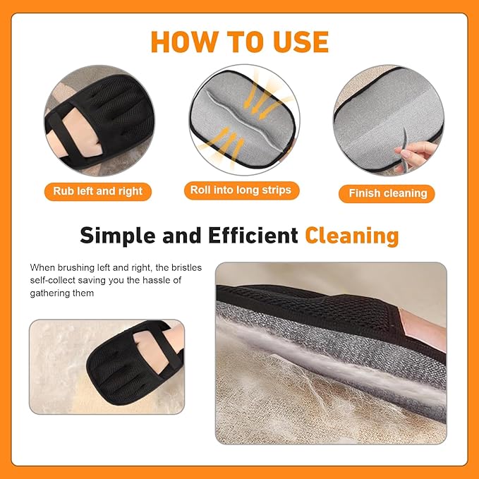 Florteen Pet Hair Removal Glove for Dogs & Cats,Reusable Electrostatic Pet Hair Remover Gloves,Magic Brush Pet Hair Removal Tool for Furniture,Couch,Car Seats,Clothing(2Pcs)