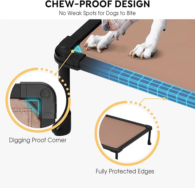 Veehoo Chew Proof Elevated Dog Bed, Indestructible Raised Dog Bed for Aggressive Chewers, Waterproof Dogs Training Platform for Indoor or Outdoor Use, 47 x29 inches, Brown