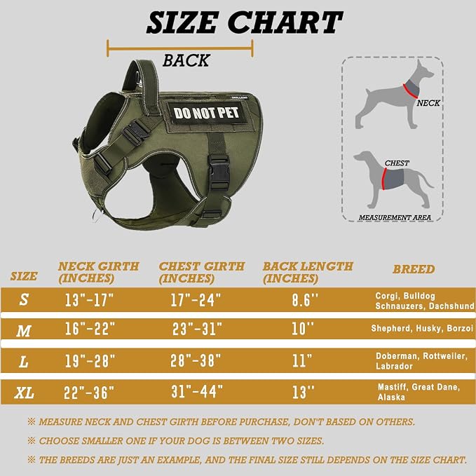 Tactical Dog Harness for Large, No Pull Adjustable Reflective MOLLE Service Dog Harness with Do Not Pet Patches, Military K9 German Shepherd Dog Vest for Training Walking Hunting Green