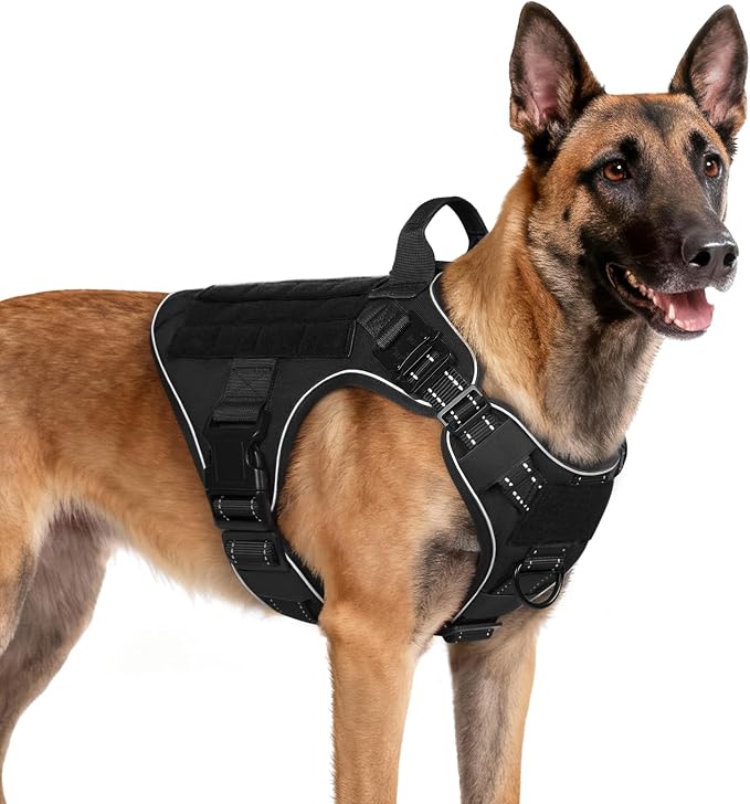 rabbitgoo Tactical Dog Harness for Medium, Heavy Duty Military No Pull Vest | Sturdy Metal Buckles, 5 Adjustments, Molle System, Powerful Pullers for Training, Hunting, Outdoor, Black Reflex, Medium