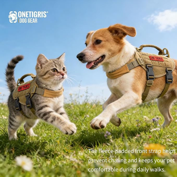 OneTigris Tactical Dog Harness XXS Puppy Vest with Vertical Handle | Tactical XXS puppy harness with vertical handle & fleece padding. Quick-release for easy on/off. Ideal for training & walks.