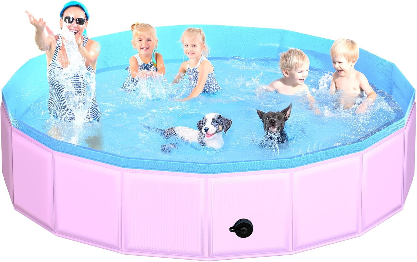 2025 Updated Foldable Dog Pool, 97" x 12" Kiddie Pool with Hard Plastic, Non-Slip Dog Bath Tub for Outdoor Backyard, Collapsible Dog Swimming Pool for Kids Dogs Pets (Pink)