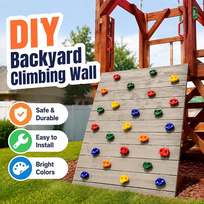 ZENFUN 25 Packs Rock Climbing Holds, Indoor & Outdoor Rock Wall Climbing Kit, Multi-Colored Climbing Rock Wall Grips with Mounting Hardware, Knotted Rope（Added 4 Sets of Spare Screws）