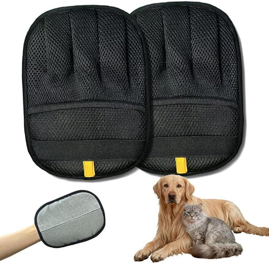 2-Pack Reusable Electrostatic Pet Hair Remover Gloves for Furniture, Carpets, Car Interiors & Auto Upholstery.
