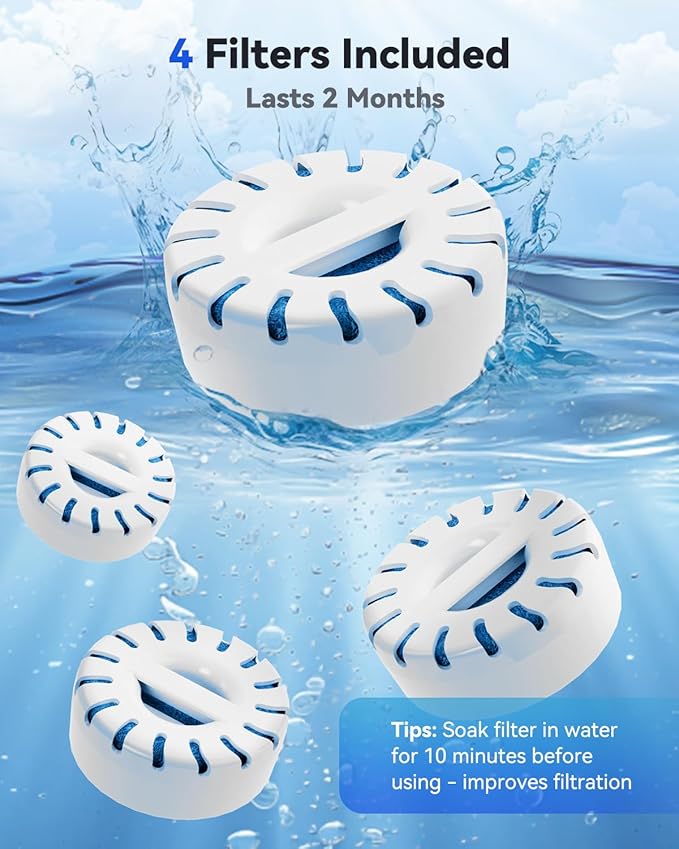 4-Pack Replacement Water Filters for IAD Large Dog Water Fountain | BPA-Free | Lasts 2 Months per Filter | Compatible with Stainless Steel Pet Fountains