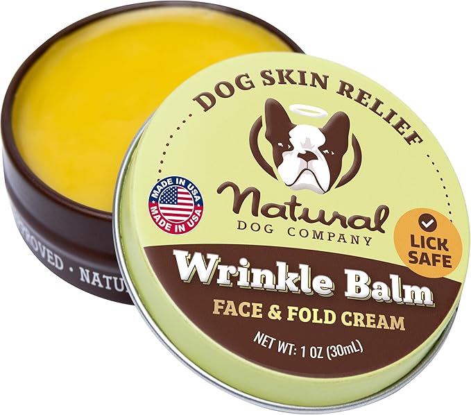 Natural Dog Company Wrinkle Balm for Dogs – Dog Wrinkle Balm for Skin Folds, Facial Creases & Wrinkles, Lick-Safe Wrinkle Cream for Bulldogs, Pugs & Bully Breeds, Daily Winter Skin Care, 1oz Tin