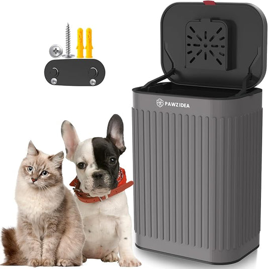 PAWZIDEA 2.1 Gallon Wall Mount Dog Poop Trash Can Outside Odor Control, Outdoor Small Metal Dog Proof Waste Station with Lid & Activated Carbon, Weatherproof Pet Poop Bin Hang Fence, Backyard, Garbage