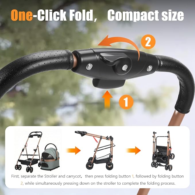 Pet Stroller with Removable Carrier | Lightweight Cat and Dog Stroller with One-Touch Folding|Aluminum Alloy Frame|900D Oxford Fabric and Rain Cover for Travel