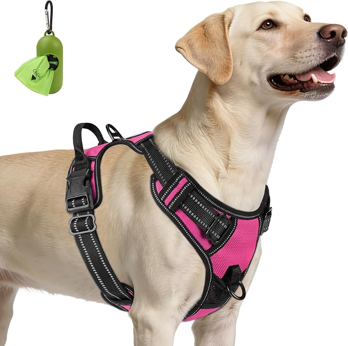 Joytale No Pull Dog Harness for Large Dogs, Front Clip, Hot Pink | Grab Handle for Instant Control, Padded & Adjustable Vest, Sturdy Metal D-Rings, for Safe Training & Daily Walking
