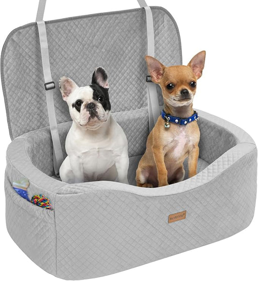 BLVRYVIO Large Dog Car Seat for Medium Sized Dogs Under 55lbs or 2 Smalls | Pet Booster Dog Seat for Car with 4" Memory Foam for Back Seat, Triple Safety Belts, Storage Pockets, Washable, Black
