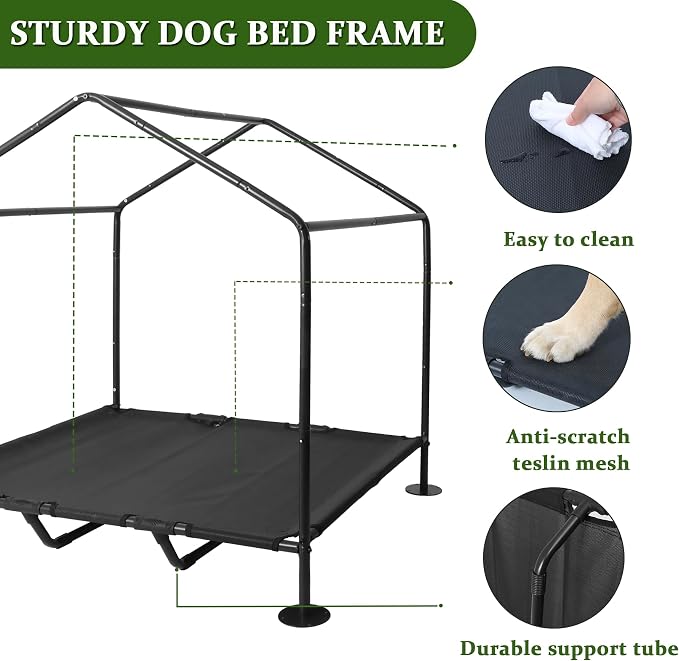 Outdoor Dog Tent with Bed, Dog Canopy Pet Shade Shelter Dog House | Dog House Outdoor Indoor Weatherproof, Outside Elevated Dog Cot Bed Dog Tent Shade，Dog Tent Outdoor