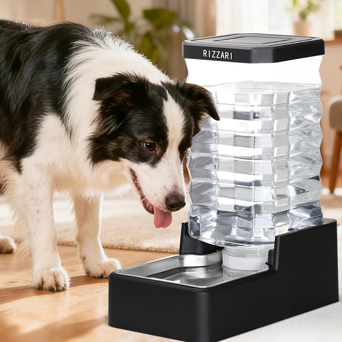 RIZZARI 10L Dog Water Bowl Dispenser:Large Capacity for Multiple Dogs | With Replaceable Filter/Wide Mouth For Easy Cleaning/Dishwasher Safe Bowl Design/No Electricity/Indoor & Outdoor Use