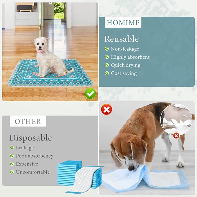Homimp Washable Pee Pads for Dogs, 8 Pack Reusable Puppy Pads Waterproof, Absorbent and Leakproof Dog Pee Pads, Non Slip Puppy Training Pads, Pet Mat for Floor, Crate, Couch, Whelping,Blue, 16"x20"